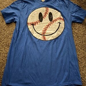 Adult Blue Smiley Baseball T-Shirt